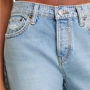 Re/Done Easy Rhinestone Straight Crop Jeans in Diamond Tide 26 $395